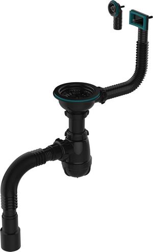 Aquant B0186-20-MR Сифон 3 1/2"х40,  с ЧЕРНОЙ метал решеткой , переливом кругл/прямоуг,   гофра, 40х40/50  BLACK